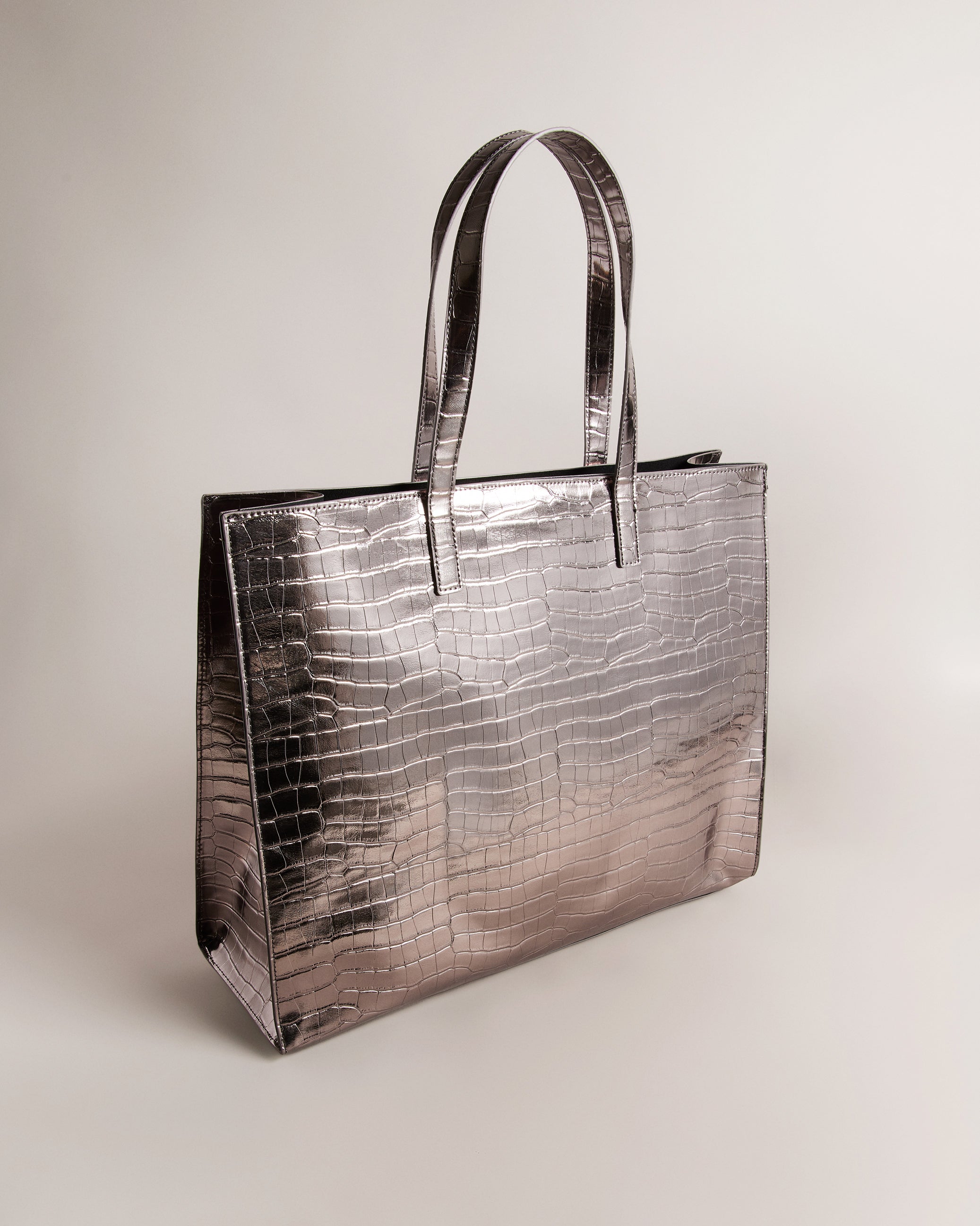 Crocodile Embossed Shoulder Tote Bag With Inner Pouch