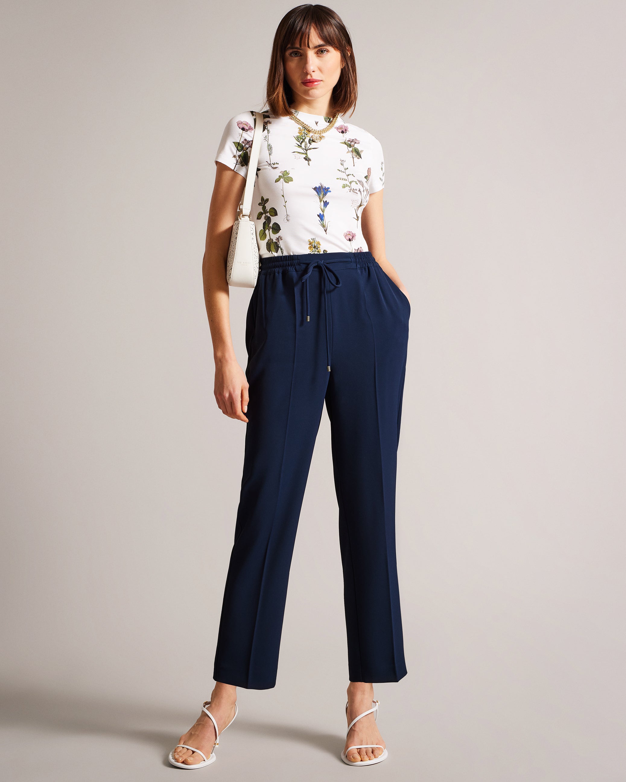 Ted Baker Quarts Belted Straight Leg Trousers, Navy, 28R