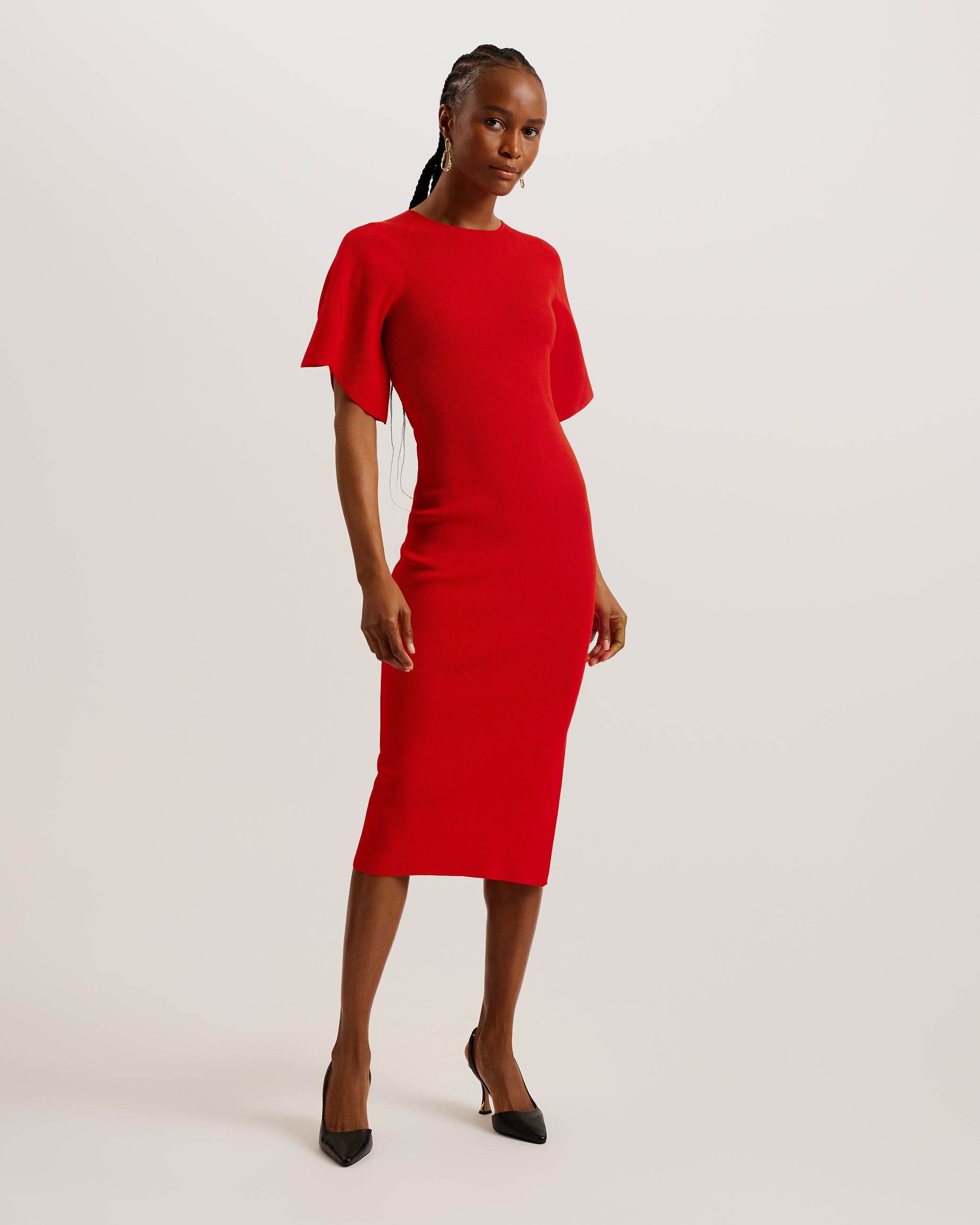 Buy Lipsy Red Ruched Button Front Sleeved Midi Dress from Next India